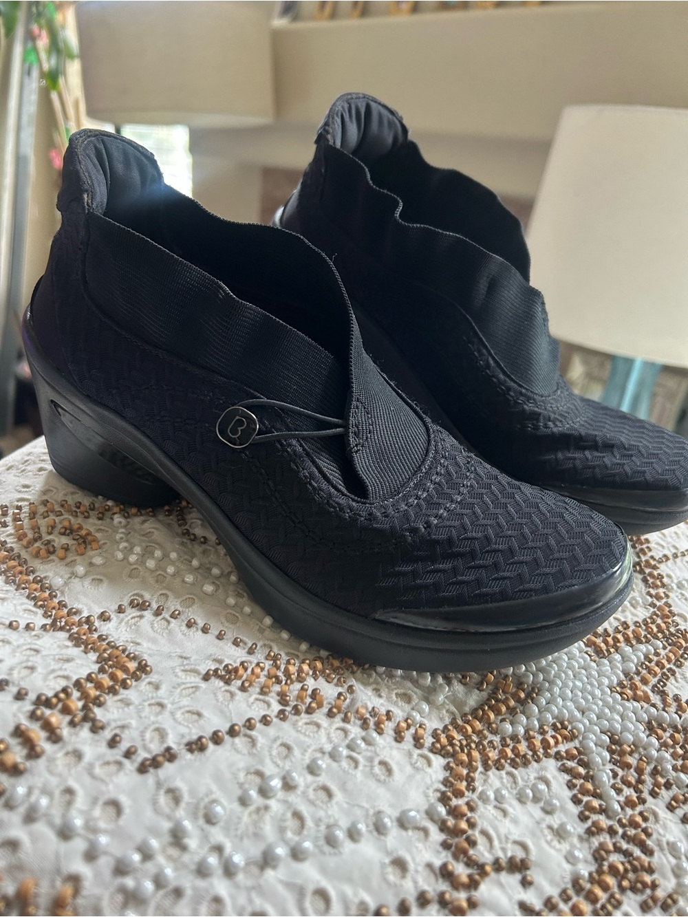 Bzees Black Woven Heeled Slip-On Bootie size 7.5.